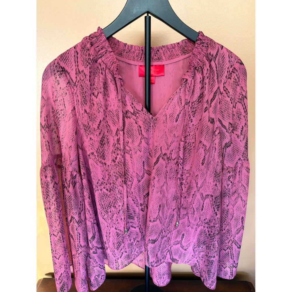 Jennifer Lopez Pink Snakeskin Print Metallic Lurex Bell Sleeve Blouse Small